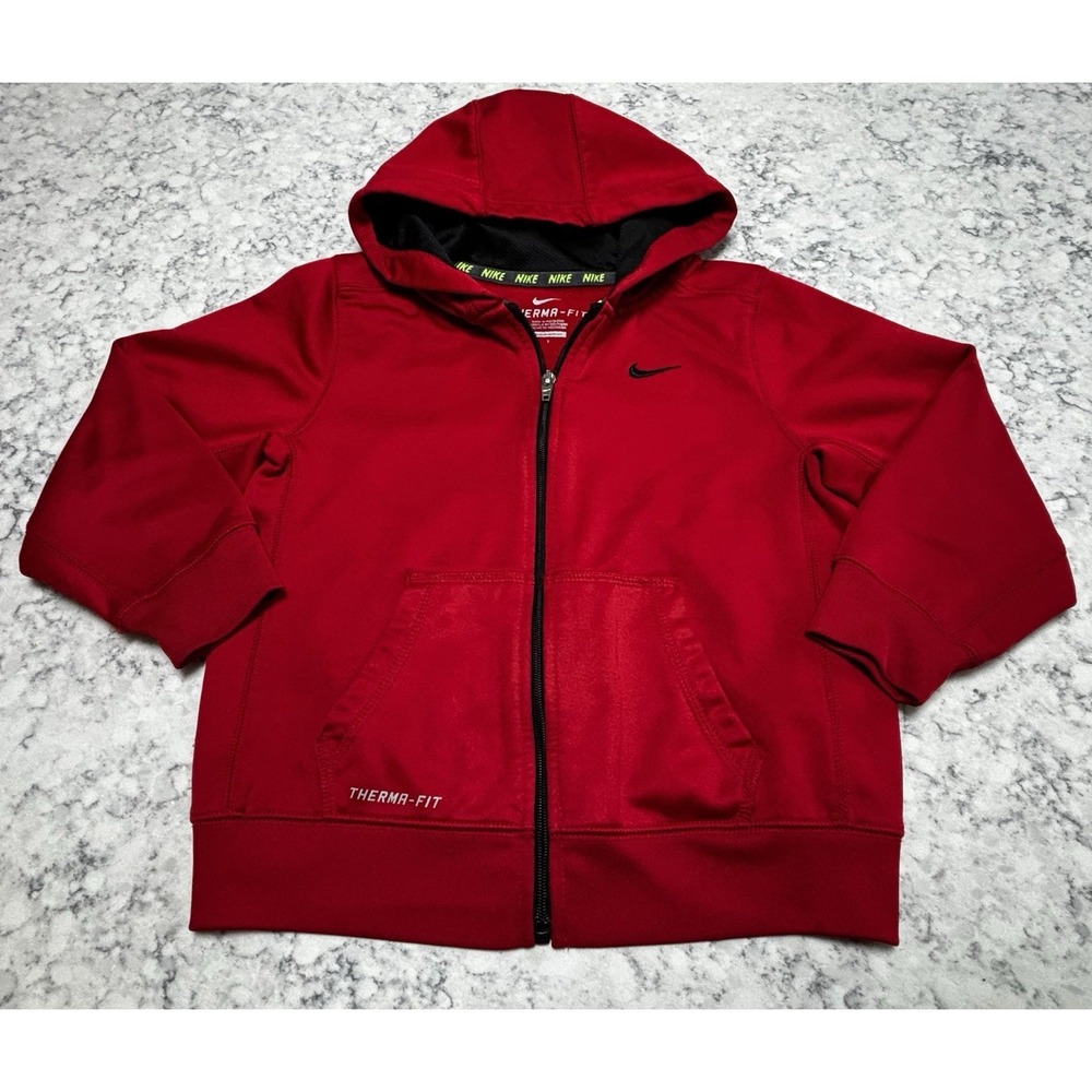 Nike Therma-FIT Youth Full Zip Hoodie Red Fleece Jacket Boys/Girls Size 7